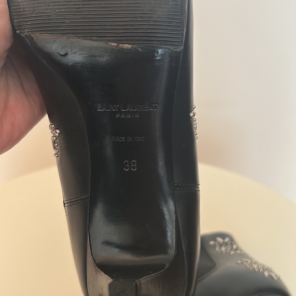 Yves Saint Laurent Paris black studded kitten heel booties - Picture 9 of 12